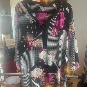 Beautiful! JM Collection Black and Purple Floral Blouse